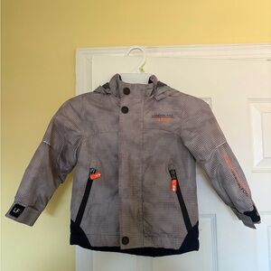 London Fog Kids Gray Hooded Rain Jacket with Orange Accents